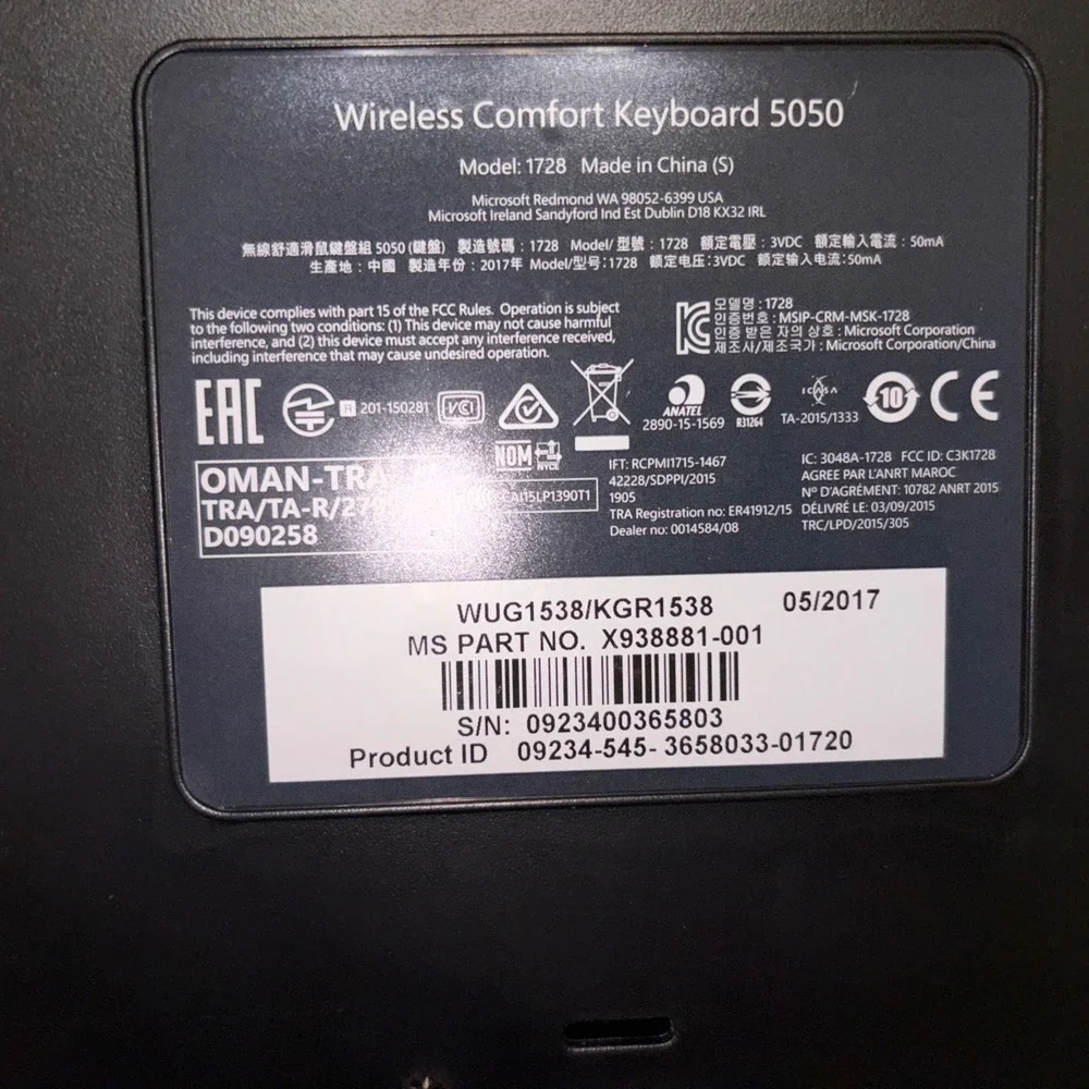 Microsoft Wireless Comfort Keyboard 5050 No Dongle‎ Excellent Condition TESTED